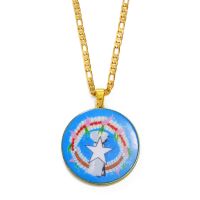 Anniyo Round Mariana Islands Flag Pendant Necklace Guam Saipan Tinian Island Rota Island CNMI Jewelry Women Men 252606