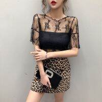 Lace Backing Shirt Women Short Sleeve Flare Summer Chiffon With Hollow Out Very Fairy Fashion Sexy Mesh Top