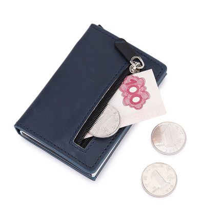 ：“{—— New Anti Rfid Id Card Holder Case Men Leather Metal Wallet Male Coin Purse Women Mini Carbon Credit Card Holder With Zipper