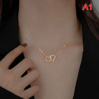 [Leomcio] Double Heart Necklace Stainless Steel Hollow Heart Pendant Clavicle Necklace