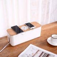 Cable Storage Box with Wooden Cover Dustproof Charger Socket Organizer Phone Power Line Storage Case Home Cable Wire Management