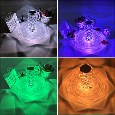 Xiaomi 16สี USB Touch Night Light Rose Light LED โคมไฟตั้งโต๊ะคริสตัล3D โรแมนติก Diamond Effect ห้องนอนโต๊ะ Party ตกแต่ง