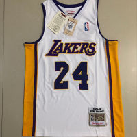 บุรุษเสื้อกีฬาKobee Bryantt Los Angeles Lakerssสีขาว2008-09 Mitchell Nessเสื้อถักรัดรูปคอวีแท้