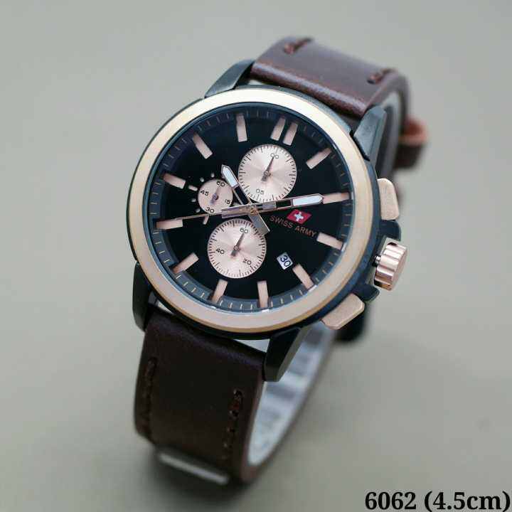 Swiss Army 6062 Jam Tangan Pria Tali Kulit Tanggal Aktif Jam Tangan Pria Original Chrono Aktif 4236