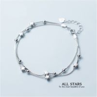 s925 All stars bracelet สร้อยข้อมือเงินแท้ รวมดาว เส้นคู่ สวยเรียบง่าย ใส่สบาย เป็นมิตรกับผิว