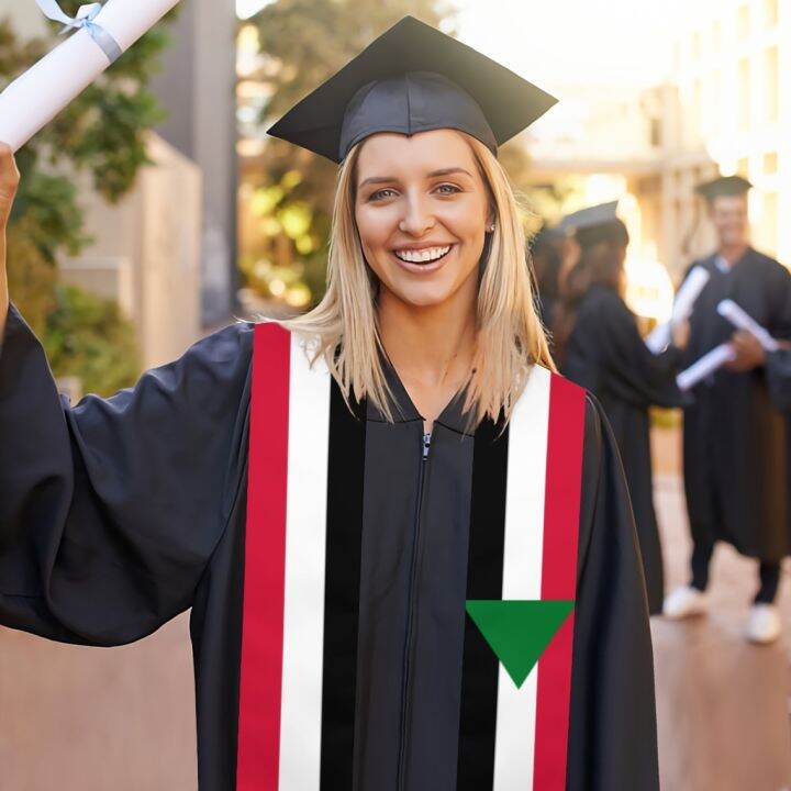 graduation-sash-sudan-flag-scarf-shawl-stole-sapphire-blue-with-star-stripe-bachelor-gown-accessory-ribbon-180-14cm-replacement-parts