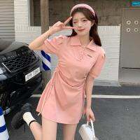 2023 ins Girls Sweet Girl Style College Polo Neck Drawstring Waist Thin Dresses