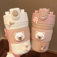 【CW】450ML Simple Double Drink Insulation Cup Coffee Cup Cute Bear Girl Portable Stainless Steel Car Tumbler Insulation Cup Gift