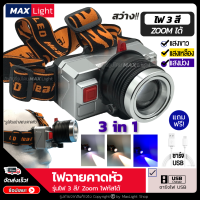 MaxLight ไฟฉายคาดหัว ไฟฉาย สว่าง 3 สีในตัวเดียว (ขาว เหลือง ม่วง) หมุนหัวปรับ Zoom ได้ ชาร์จ USB ขนาดกะทัดรัด รูปทรงสวยงามน่าใช้