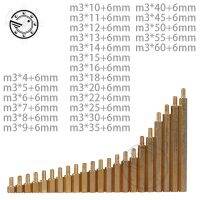 M3ตัวผู้6มม. X M3ตัวเมีย4-60มม. สเปเซอร์ชิ้นส่วนทองเหลือง M3สเปเซอร์แกนทองแดงหกเหลี่ยม4-606เสากลวง M3 * 4-606มม.