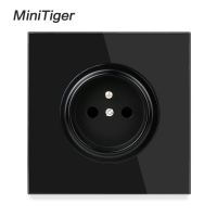 หน้าจอโทรศัพท์คริสตัลสีเทามาใหม่ล่าสุด Minitiger 16A เต้าเสียบปลั๊กไฟติดผนังมาตรฐานฝรั่งเศสที่มีล็อคป้องกันเด็ก