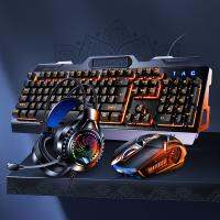 Keyboard Gaming RGB คีย์บอร์ดสำหรับเล่นเกมและเมาส์หูฟังชุดอุปกรณ์เล่นเกม Backlit USB เมาส์แบบมีสาย KeyboardFor Pc Laptop 3 In1 Teclado Qingyuanshangmao