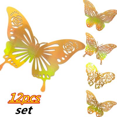 12pcs Kawaii 3D Color Butterfly Wall Sticker Christmas Birthday Wedding Party Decoration Sticker 2022 Home Decor Accessories