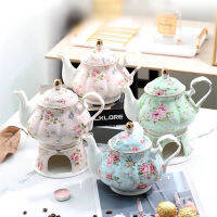 English British Fine China Teapot 400ML With Heating Base High-Grade Porcelain Tea Warmer Teapot Set Ceramic Holding Furnace