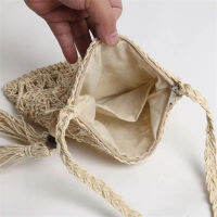 Straw Satchel Weave Bag Hand Knitting Square Shape Tassels Woven Bag for Beach Dating