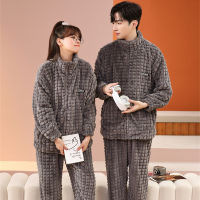 Winter pajamas, couples, thickened and loose fitting large size set, coral velvet zipper jacquard, can be worn out for home wear