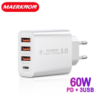 60W USB Charger Fast Charging อะแดปเตอร์ศัพท์มือถือสำหรับ Samsung Xiaomi 14 13 Quick Charger 3.0 Wall Charger Adapter