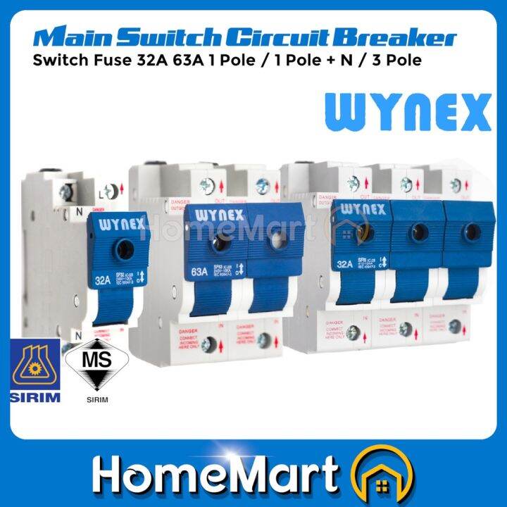 (SIRIM) Wynex Isolator Main Switch Circuit Breaker Switch Fuse 32A 63A