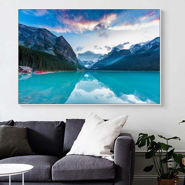 modern-sunset-lake-louise-rocky-mountains-ภาพวาดผ้าใบ-wall-art-ภูมิทัศน์ภาพผนังธรรมชาติโปสเตอร์สำหรับตกแต่งห้องนั่งเล่น