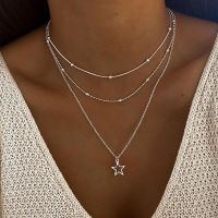 Star Moon Necklace Bohemian Silver Color Multilayered Star Necklace for Women Girls Fashion Gold Plated Geometric Jewelry 2022