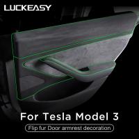 LUCKEASY Car Flip Fur Door Armrest Protective For Tesla Model 3 2017-2020 Protective Door Protection Film Sticker Tesla Model3