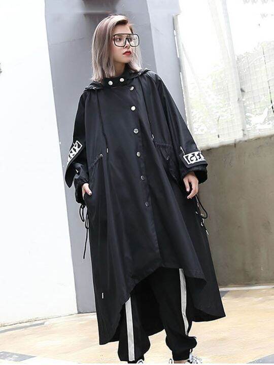 xitao-jackets-black-trench-coat-women-personality-hooded-coat