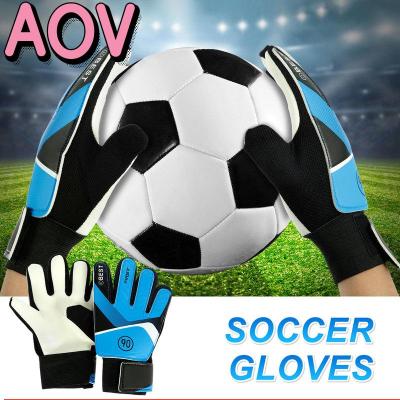 AOV ถุงมือผู้รักษาประตูฟุตบอลสำหรับเด็ก,ยางลาเท็กซ์ถุงมือโกลฟุตบอลกันลื่นสวมเต็มนิ้วสำหรับเล่นกีฬาถุงมือป้องกันสำหรับเด็กมีสายรัดข้อมือปรับได้