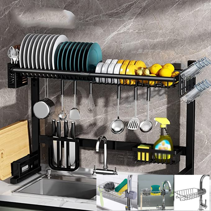 Stainless Steel Kitchen Sink Storage Shelves Racks Faucet Dishcloth