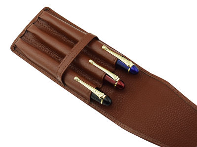 Leather Pencil Case Washed Cowhide Pen Case Bag for 3 Pens , Coffee Pen Holder Pouch High Quality for Men &amp; Women