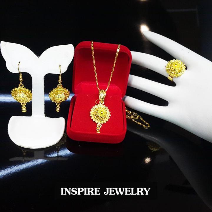 inspire-jewelry-ชุดเซ็ท-สร้อยคอพร้อมจี้-แหวน-และต่างหูสีทองตามแบบ