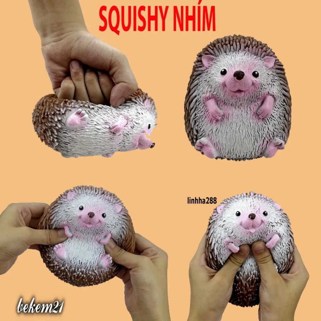 CÓ HỘP ĐỰNG) SQUIShY Con Nhím Màu Nâu Hồng Gai Mềm Mịn Đàn Hồi ...