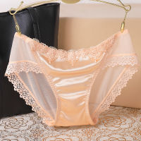 Fashion French Style Women Underpants Female Panties Comfort Intimates Lace Underwear Briefs Ice Silk Hollow Out Sexy Lingerie L