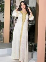 สีขาว abaya ดูไบตุรกีอิสลามอาหรับมุสลิมชุด kaftans ชุดราตรีสำหรับผู้หญิง caftan Robe Longue Femme musulman. เวสติโด