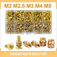 Brass Hot Melt Insert Nuts Screw Bolts Set Assortment Kit M2 M2.5 M3 M4 M5  Knurled Thread Heat Injection Nut Countersunk Bolt Nails Screws Fasteners