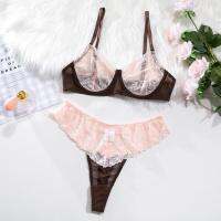 2023 Korean Sexy Lingerie Seamless Bra Sheer Lace Underwear Set Women 2 Piece Contrast Color Fancy Intimate See Through Outfits