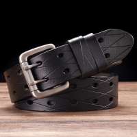 Mens Leather Double Prong Belt Classic Pin Buckle Strap Universal Hollowed Out Waistband NEW Width:3.8cm Belts
