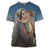 Virgin Mary เสื้อผ้าสไตล์เสื้อยืดฮาราจุกุแขนสั้นสำหรับผู้ชายและผู้หญิง,เสื้อยืดพิมพ์ลาย3มิติสไตล์คาทอลิกคอกลมลำลองแฟชั่นฤดูร้อน