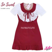 Rasberry short dress เดรสสาวอวบสีแดงเข้ม งานน่ารักๆใส่ได้หลายโอกาสค่ะ รหัสfernrasbby