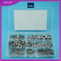 CHIZH 390Pcs M3 M4 M5 M6 M8 M10 M12 แหวนล็อคฟัน 304สแตนเลสสตีล 7ขนาด ชุดล็อคแหวนรอง พร้อมกล่องเก็บของ แหวนล็อกฟันภายใน การเชื่อมต่อไฟฟ้า