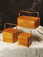Antique Bamboo Weaving Basket Palace Food Box Mooncake Gift Tea Set Storage Wedding