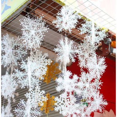 MZD【Merry Christmas 】30Pcs Christmas Party White Snowflake Christmas Tree Decor For Home Hanging White Plastic Xmas Snowflake Tree Natal Decoration