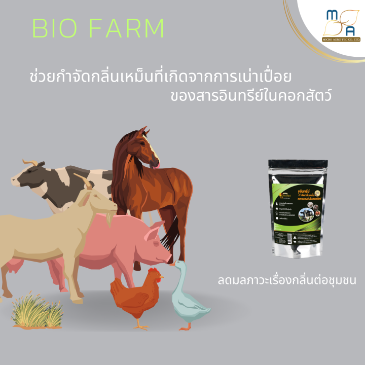 biofarm-จุลินทรีย์ดับกลิ่นเหม็นคอกสัตว์-ลดแมลงวันในคอกสัตว์-กันเชื้อโรค-รักษาแผล-ย่อยมูลเป็นปุ๋ย-ไบโอฟาร์ม-200g-3ซอง