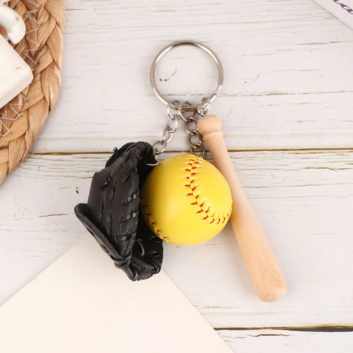 scitech-แหวนพวงกุญแจกุญแจไม้พวงกุญแจค้างคาวไม้ถุงมือเบสบอลเล็กหลากสีทำจากไม้ของขวัญสำหรับผู้หญิงผู้ชาย