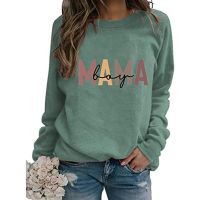 Mom of Boys Sweatshirt Women Long Sleeve Letter Print Pullover Mama Sweatshirt Casual Loose Crew Neck Fall Pullover Tops (Z3-Green, X-Large)