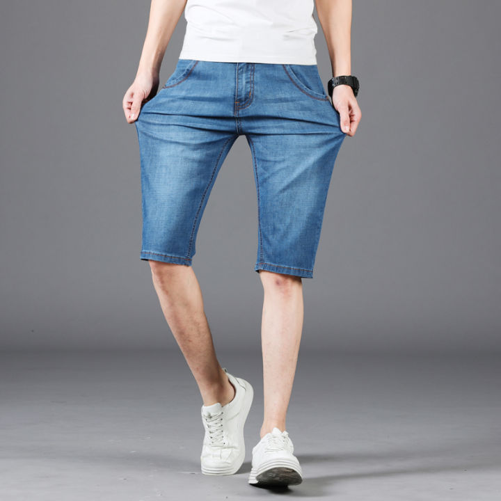 กางเกงยีนส์ขาสั้นผู้ชาย-กางเกงฤดูร้อน-กางเกงขาสั้นเนื้อผ้ายืด-กางเกงยีนส์ขาสั้นสามส่วน-กางเกงยีนส์ขากระบอก-009-8010