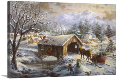 งานศิลปะพิมพ์ลายคริสต์มาสบนสะพานศิลปะบนผืนผ้าใบสำหรับติดกำแพง