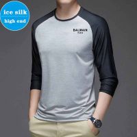 Original Balmain∮ Paris Men S Baseball Raglan Shirts Long Sleeve Gym Muscle Workout T Shirts Quick Dry Moisture Wicking Performance เสื้อยืดแขนยาว