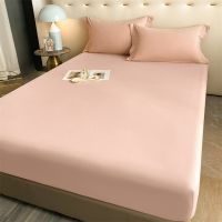 【CW】 Pink Fitted Sheet Cotton Matress Cover with Elastic Bands Soft Non Mattress Protector for King Bed