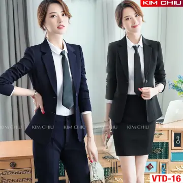 Bộ Vest Nữ Hàn Quốc Công Sở Đen Tay Ngắn