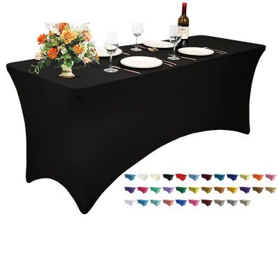 Solid color Spandex Tablecloth for Hotel wedding party banquet 4FT 6FT 8FT Elastic fabric Table cover custom Logo